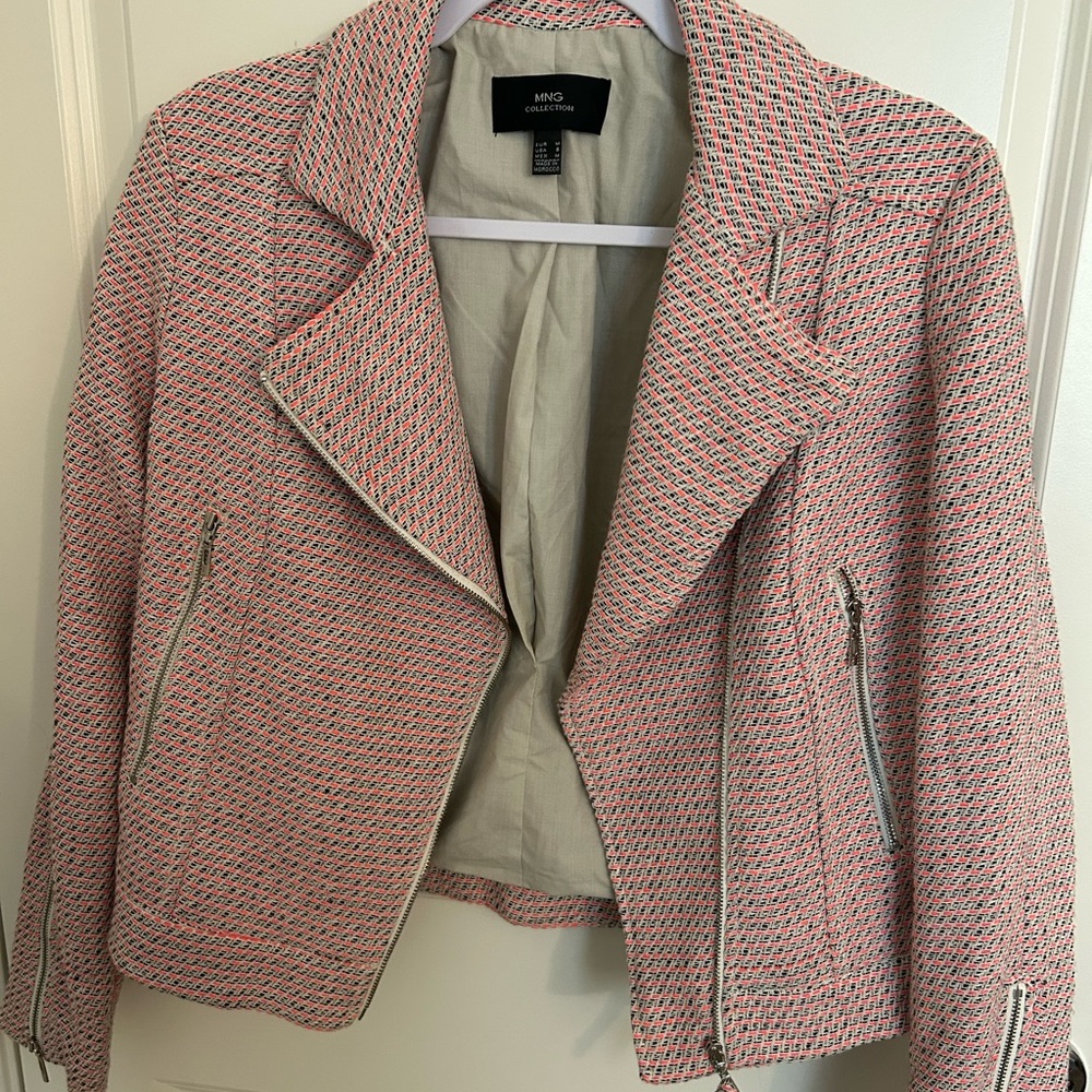 Mango Collection Textured Pink and Black Blazer